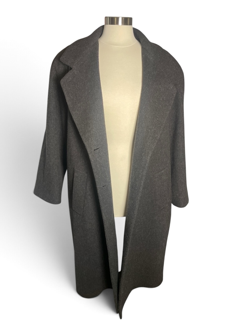 Vintage Wool Dark Gray Overcoat with pockets Size L/XL